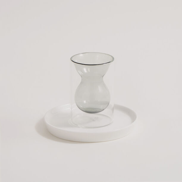 Dallaty 12 pcs double wall glass tea set with porcelain saucers, grey image number 3