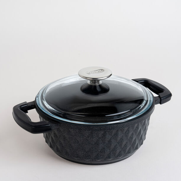 7 Piece Alberto Granite Cookware Set Black With Glass Cover image number 1