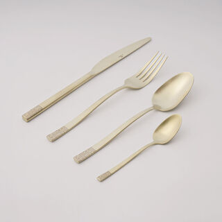 La Mesa Cutlery Set With Laser Pattern, Champagne Gold, 16 Pieces