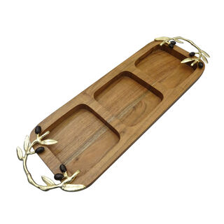 Wooden 3 Portion Dish With Olive Handle