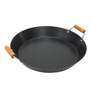 Non Stick Wok Pan With Wood Handle Round Shape Black