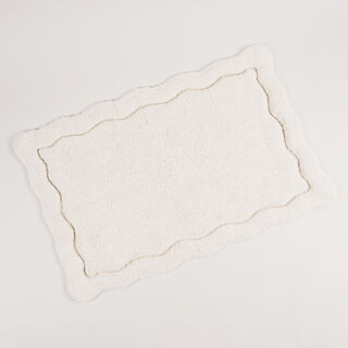 Boutique Blanche White Cotton Blend Scalloped Tufted Bathmat, 60*90 Cm