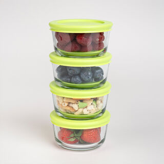Kitchen classics transparent glass round food storage set with lids 8 pcs