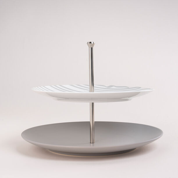 La Mesa grey/white porcelain 2cake plate image number 1