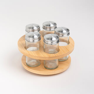 Alberto glass spice jar set with bamboo stand 5 pcs