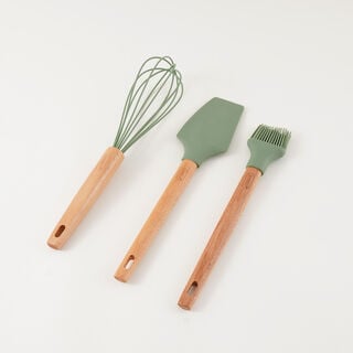 Alberto 3pcs silicone utensil set with wooden handles, green