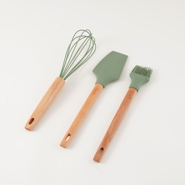 Alberto 3pcs silicone utensil set with wooden handles, green image number 0