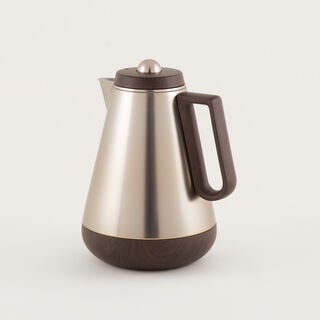 Dallaty Stainless Steel Thermos with Wooden Touch, Matte Beige, 1L