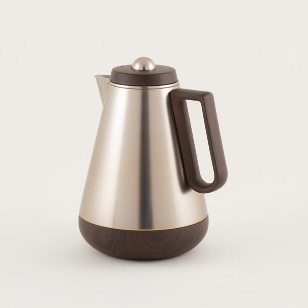 Dallaty Stainless Steel Thermos with Wooden Touch, Matte Beige, 1L image number 0