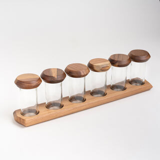 Acacia wood 6 pcs spices set with tray