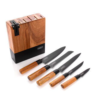 Alberto Acacia Wood Knife Block With 5 Pieces Knives