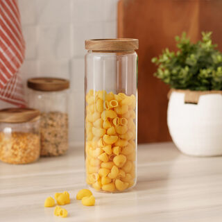 Borosilicate glass storage jar with acacia lid,1300 ml