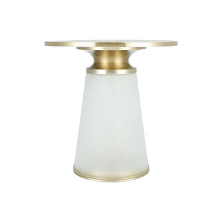 Side Table Frosted White Glass Base Gold Brass Top 46 *46 cm