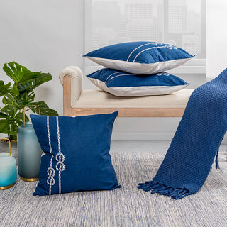 Navy Knotted Rope Printed Cushion