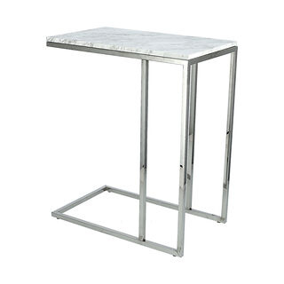Silver Stainless Steel Side Table With Marble Top