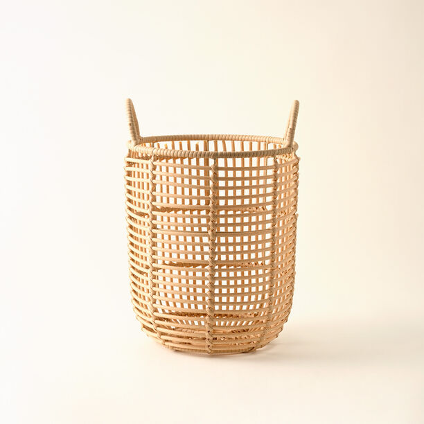 هومز سلة راتان مستديرة مقاس صغير بيج، 25*25*37 سم image number 0
