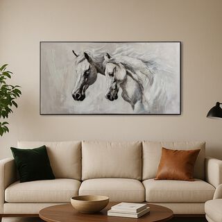 Homez canvas wall art framed horses, white 100*200cm
