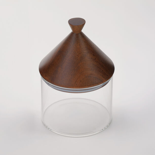 دلتي سكرية زجاجية بغطاء خشبي 10*10*15سم image number 2