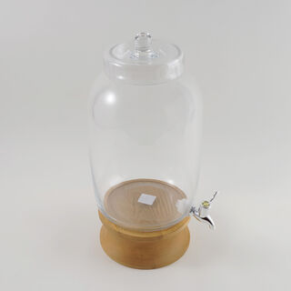 La Mesa Glass Beverage Dispenser With Wooden Base 43*21Cm