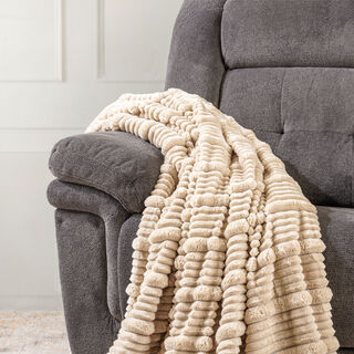 Contrast ribs jacquard flannel blanket 150*200cm beige