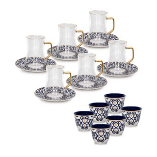 18Pc Arabic Tea And Coffee Set Porcelain Dutone Blue