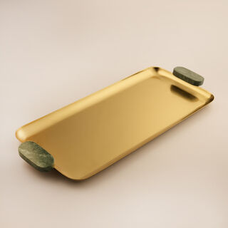 La Mesa metal serving tray with green marble handle 35*15*2.5cm, gold