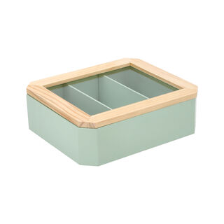 Tea Box 3 Sections Beige and Green