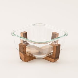 La Mesa glass serving bowl with wooden base 17*17*9.5 cm