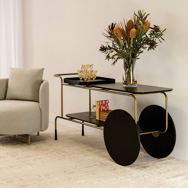 هومز لورنزو عربة تقديم، أسود مع ذهبي 170*80*50 سم image number 2