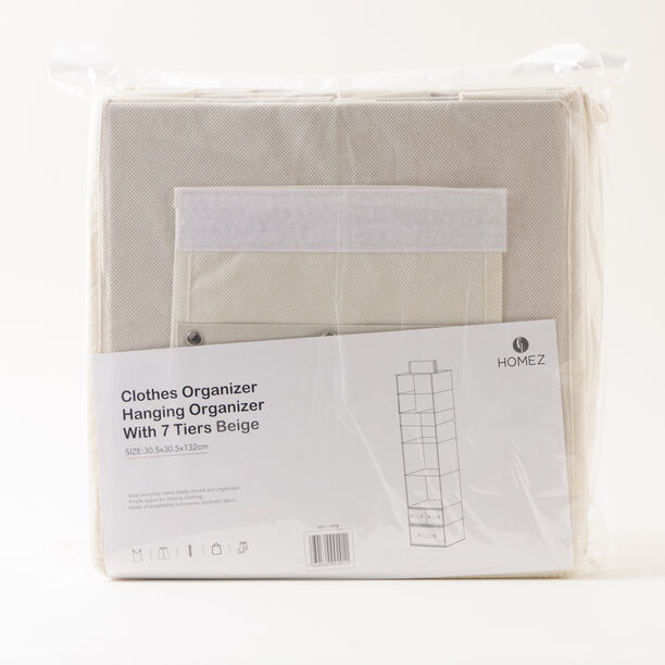 Homez polyester clothes organizer hanging organizer with 7 tiers and 3 drawers, beige 32*62*32 image number 5