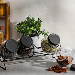 Alberto 4 Pieces Glass Spice Jars With Clip Lid And Metal Rack