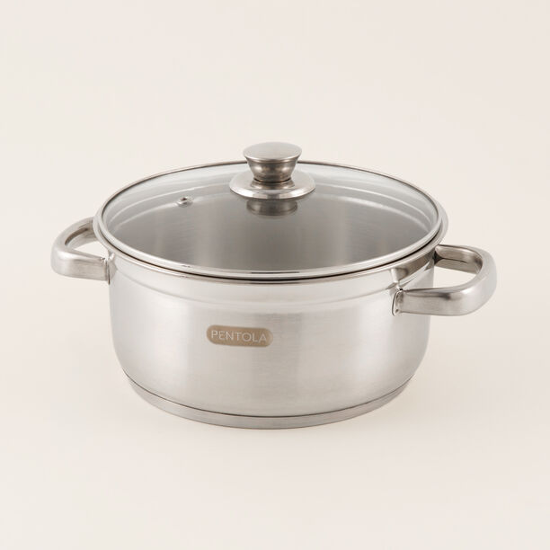 "Pentola stainless steel cooking pot with glass lid, silver, 20cm 2L image number 0