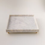 Homez white marble square tray with brass feet 38*38*6.35cm image number 1