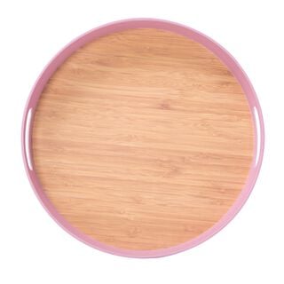 Fiber Bamboo Round Serving Tray Dia:38Cm Pink Color