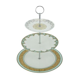 La Mesa 3 Tiers Porcelain Dessert Serving Fairouz New Bone Gold