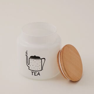 Glass tea jar 635ml with wooden lid in white