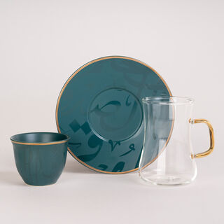 Arabic Tea and Coffee Set 18Pc Porcelain Mattglow Green