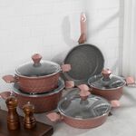 Alberto 9 Pieces Diamond Cookware Set With Glass Lid Rose Color image number 3