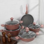 Alberto 9 Pieces Diamond Granite Cookware Set With Glass Lid Rose Color image number 4