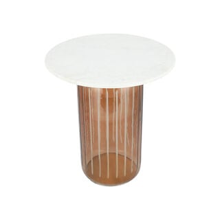 Side Table Brown Glass Base Marble Top 48 *56 cm