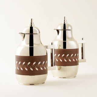 Dallaty 2Pieces Stainless Steel Thermos Set with Wood Effect Sleeve, Silver, 1L