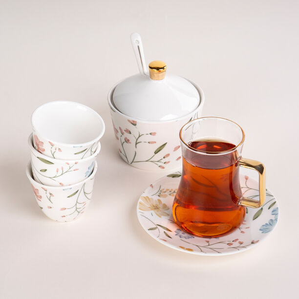 Dallaty white glass and porcelain Tea and coffee cups set 18 pcs image number 0