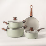 7 Pcs non stick cookware set with glass lid green image number 0