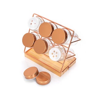 Alberto 6 Pieces Glass Spice Jars With Copper Clip Lid And Metal Stand