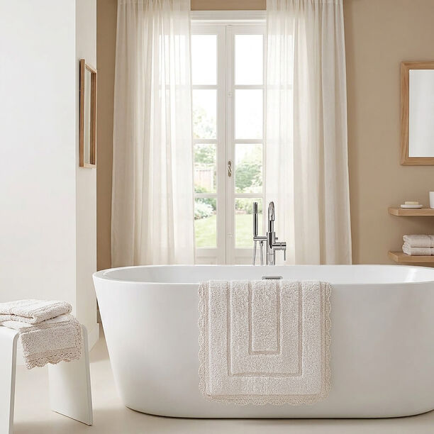 Boutique Blanche White Cotton Lace Border Bathmat, 60*90 Cm image number 1