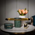 Stainless Steel Cake Stand with Green Marble Top & Bottom With Both Side Black Felt 37*10.5*13 cm image number 0