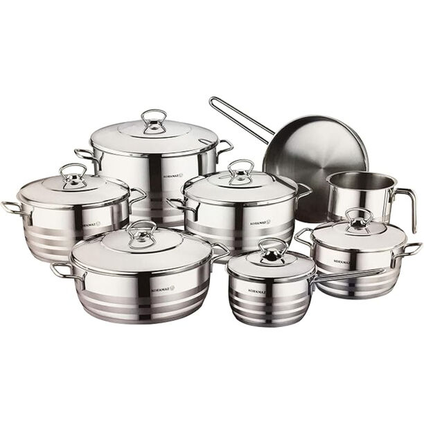 Korkmaz cookware set 14 pcs stainless steel image number 0