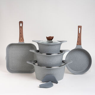 Alberto light grey 8 piece granite cookware set