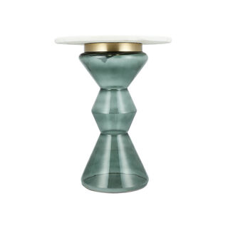 Side Table Glass Base And Marble Top 46*58 cm