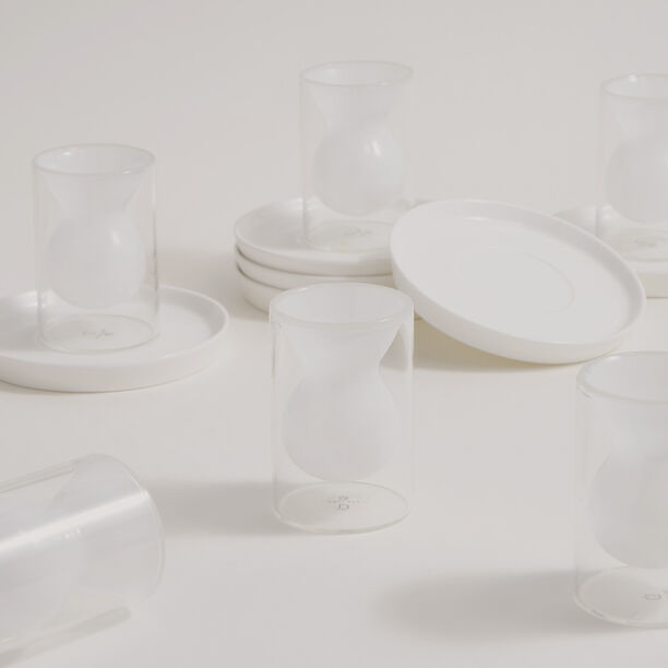Dallaty 12 pcs double wall glass tea set with porcelain saucers, white image number 3